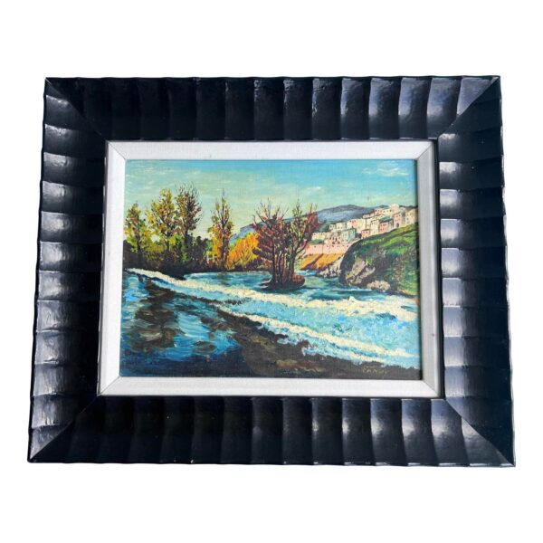 Tuscany by the River Contemporary Original Oil Landscape Painting, Framed