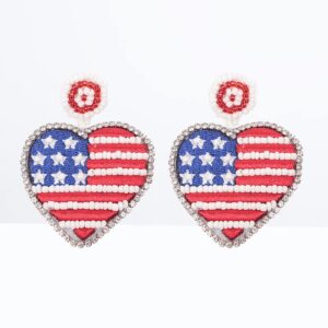 Christi Tasker Miami Handmade American Flag Earrings | USA Bead Earrings 298896f0-eb61-59e1-8159-8447a76991df.jpg Handmade heart shape American flag earrings are finely beaded with rhinestones on the edge. Flag Earrings, Bead Earrings