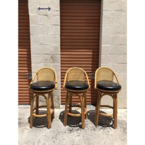 1970s Palm Beach Swivel Barstools in Coastal Natural Bamboo