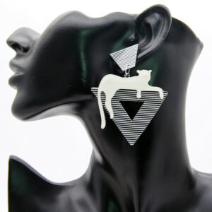 Christi Tasker Miami Walk The Straight & Narrow | Acrylic Cat on Stripes Earrings 94eb068b-d510-54e1-a66f-79a6477cd7ec.jpg Fine stripes on an open triangle with a white tiger lounging on top, Walk The Straight Line earrings are a compliment waiting to happen. Make a statement and wear these black and white earrings with almost anything. The stripes are illusional and detailed. Add these to your cart before they pounce. Acrylic Cat on Stripes Earrings,Stripes Earrings,Fashion earrings