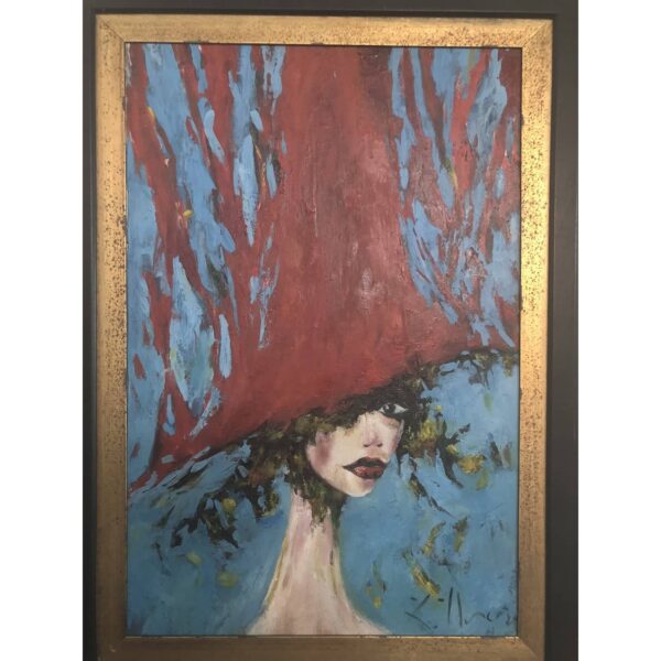 Red Hat Lady Original Oil Painting ee5c107a-8a25-505d-a65f-716ee6211403.jpg Beautiful abstract oil painting on canvas of a lady with a red top hat perfectly blending into her face representing covering the face of feminism. The painting was purchased from the John Richard Collection. Red Hat Lady Original Oil Painting,oil painting