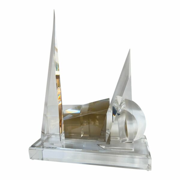 Van Teal 1970s Signed Van Teal Three-Dimensional Lucite Sculpture 46ccbb66-176e-583a-807f-243e1702449e.jpg This is a beautiful rare 1970s mid-century modern lucite cityscape sculpture signed by Sculptor Hivo Van Teal.