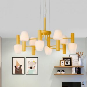 8 Bulbs Lounge Ceiling Chandelier Macaron Pink/Yellow/Blue Hanging Lamp with Up Down Bottle Milk Glass Shade 0fefe923-59ae-53b6-acd5-f5dc771102f5.jpg Chandelier,Ceiling