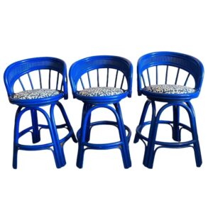 Mid-Century Modern Bent Bamboo Swivel Counter Stools - Set of 3 320c8566-b8f5-52e5-987d-b0b889238621.jpg This is a striking set of three Mid-Century modern bent bamboo bar stools from a Miami Estate. They have swivel seat counter height bar stools, circa the 1980s. Stools