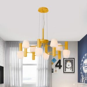 8 Bulbs Lounge Ceiling Chandelier Macaron Pink/Yellow/Blue Hanging Lamp with Up Down Bottle Milk Glass Shade 6502aa17-891c-5e0b-b1e6-add8df1a57b2.jpg Chandelier,Ceiling