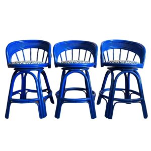 Mid-Century Modern Bent Bamboo Swivel Counter Stools - Set of 3 6fbf6f0d-0d7d-5d42-967f-3bbd2c2b3285.jpg This is a striking set of three Mid-Century modern bent bamboo bar stools from a Miami Estate. They have swivel seat counter height bar stools, circa the 1980s. Stools
