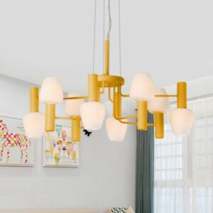 8 Bulbs Lounge Ceiling Chandelier Macaron Pink/Yellow/Blue Hanging Lamp with Up Down Bottle Milk Glass Shade 8f814153-d3de-5867-9790-ca977122c7dd.jpg Chandelier,Ceiling