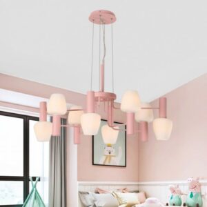 8 Bulbs Lounge Ceiling Chandelier Macaron Pink/Yellow/Blue Hanging Lamp with Up Down Bottle Milk Glass Shade 9c97d38d-f92d-58af-b582-a821ffd250ab.jpg Chandelier,Ceiling