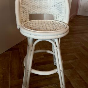 1960s Palm Beach Style White Swivel Bamboo & Wicker Counter Stools - Set of 3 b66fbb9c-a6b2-5632-84db-9b2a49f824d5-1.jpg This 1960s Set of Three Vintage Coastal Bar Stools was acquired from a Palm Beach estate and has a classic rattan frame in a classic design. The back and seat are a tightly woven style. Painted in satin white makes these barstools easily customizable to complement any design. Stools,COUNTER STOOLS,bar stools