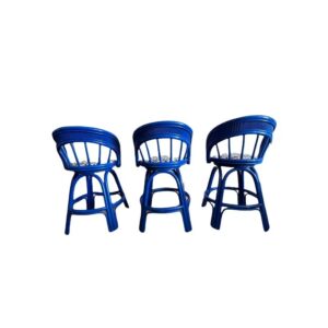 Mid-Century Modern Bent Bamboo Swivel Counter Stools - Set of 3 b720e304-4ecd-5b41-bd53-d08b8f818344.jpg This is a striking set of three Mid-Century modern bent bamboo bar stools from a Miami Estate. They have swivel seat counter height bar stools, circa the 1980s. Stools