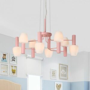 8 Bulbs Lounge Ceiling Chandelier Macaron Pink/Yellow/Blue Hanging Lamp with Up Down Bottle Milk Glass Shade c1593fc9-8ba2-5970-be03-95e445baa3bc.jpg Chandelier,Ceiling