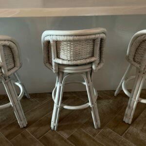 Dorothy Draper 1960s Dorothy Draper Style White Palm Beach Wicker & Bamboo Counter Swivel Stools - Set of 3 eb5d8cf0-bb84-5d59-91bf-6453b3964e94-1.jpg These Dorthy Draper-Style Counter Height bar stools are not only solid and sturdy, these swivel barstools are extremely functional. Acquired from a Palm Beach Estate, they are made of durable bamboo, bentwood, and a beautiful wicker weave and finished in a versatile satin white wicker. dorothy draper,Stools