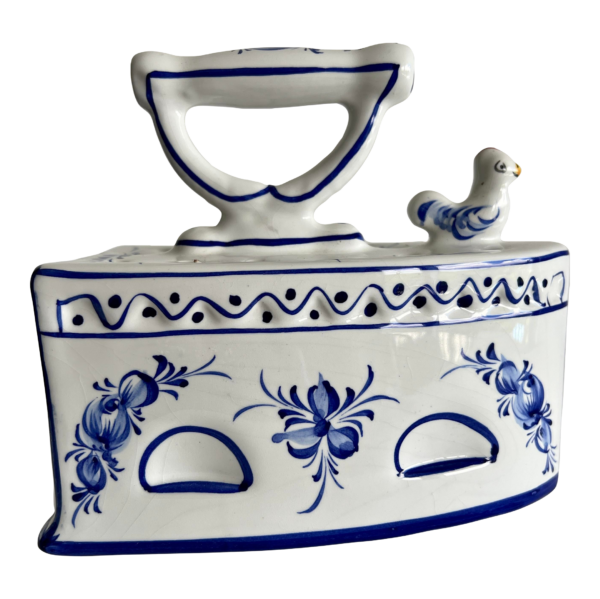Vintage Ceramic Iron Blue & White Decorative Iron, Made in Portugal