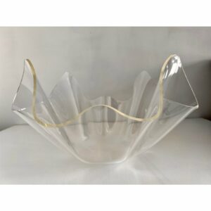 Vintage Mid-Century Modern Acrylic Lucite Bowl 1ca4ef15-6e80-579b-bbfb-39f77722518e.jpg This beautiful lucite bowl is made of hand-formed clear acrylic that is 1/8" thick. It is made in what is known as a handkerchief design. Bowl