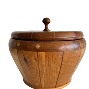 Mid-Century Modern Handcrafted Multi-Tone Round Inlaid Wooden Box With Lid 38ae51f0-01a7-5d48-9f72-712ae7697e73.jpg This is an exquisite Mid-Century Modern Handcrafted Multi-Tone Round Inlaid Wooden Box With Lid. This box is a wonderful example of fine craftsmanship reminisent of a lost art. Handcrafted