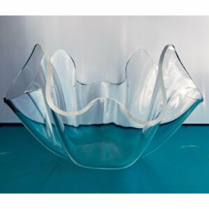 Vintage Mid-Century Modern Acrylic Lucite Bowl 46d7bd40-6251-573e-8726-c8f6988ff9ee.jpg This beautiful lucite bowl is made of hand-formed clear acrylic that is 1/8" thick. It is made in what is known as a handkerchief design. Bowl