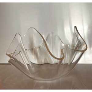 Vintage Mid-Century Modern Acrylic Lucite Bowl 7d7cb35c-a41a-5bda-a7b4-f7e790f72bf3.jpg This beautiful lucite bowl is made of hand-formed clear acrylic that is 1/8" thick. It is made in what is known as a handkerchief design. Bowl