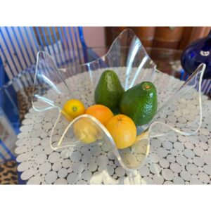 Vintage Mid-Century Modern Acrylic Lucite Bowl be1612f0-c858-5af8-ade5-5db07e77e53b.jpg This beautiful lucite bowl is made of hand-formed clear acrylic that is 1/8" thick. It is made in what is known as a handkerchief design. Bowl