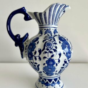 English Chinoiserie Floral Blue & White Ceramic Porcelain Pitcher cd9976b6-0239-5cfa-aeb5-7aa2d937f1c3-1.jpg Pitcher