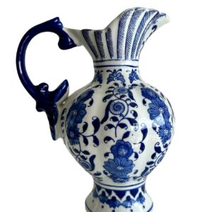 English Chinoiserie Floral Blue & White Ceramic Porcelain Pitcher d043251c-2a5a-528d-9cb7-3b42c2b1f58a-1.jpg Pitcher