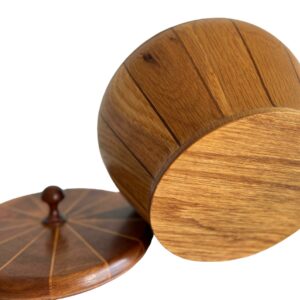 Mid-Century Modern Handcrafted Multi-Tone Round Inlaid Wooden Box With Lid e6b01eb3-c220-5bca-a3ce-9e585c0e284a.jpg This is an exquisite Mid-Century Modern Handcrafted Multi-Tone Round Inlaid Wooden Box With Lid. This box is a wonderful example of fine craftsmanship reminisent of a lost art. Handcrafted