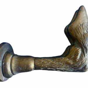 1960s Mid-Century Wrought Iron Hoof Hook 1960s-mid-century-wrought-iron-hoof-hook-3744 This unusual and rare Mid-Century Hoof Wrought Iron will add interest and function to your space where form and function are highlighted. Painted in vintage gold, some of the original silver-pewter colors show through. Iron
