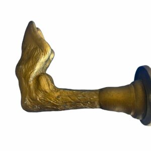 1960s Mid-Century Wrought Iron Hoof Hook 1960s-mid-century-wrought-iron-hoof-hook-4369 This unusual and rare Mid-Century Hoof Wrought Iron will add interest and function to your space where form and function are highlighted. Painted in vintage gold, some of the original silver-pewter colors show through. Iron