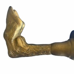1960s Mid-Century Wrought Iron Hoof Hook 1960s-mid-century-wrought-iron-hoof-hook-6742 This unusual and rare Mid-Century Hoof Wrought Iron will add interest and function to your space where form and function are highlighted. Painted in vintage gold, some of the original silver-pewter colors show through. Iron