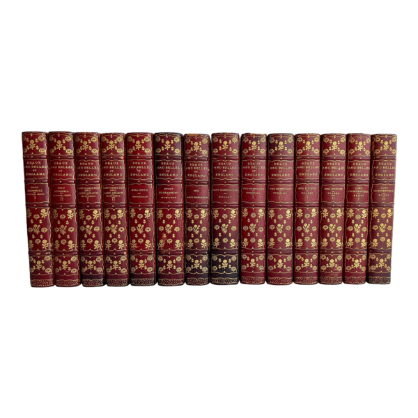 Grolier Society Red Leather-Bound Beaux and Belles of England Illustrated Limited Edition #509 Books - Set of 14