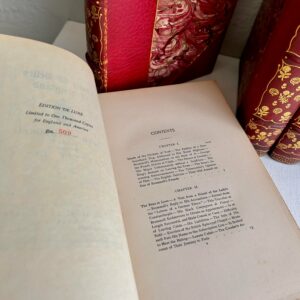Grolier Society Grolier Society Red Leather-Bound Beaux and Belles of England Illustrated Limited Edition #509 Books - Set of 14 grolier-society-red-leather-bound-beaux-and-belles-of-england-illustrated- (2) This is a beautiful set of 14 Imperial Edition limited to 1000 copies for England and America, This set is numbered 509. Uniformly bound in threequarters red morocco, marble boards, and endpapers; five raised bands and gilt decoration to spine; top edge gilt, other edges untrimmed. Grolier