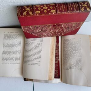 Grolier Society Grolier Society Red Leather-Bound Beaux and Belles of England Illustrated Limited Edition #509 Books - Set of 14 grolier-society-red-leather-bound-beaux-and-belles-of-england-illustrated- (9) This is a beautiful set of 14 Imperial Edition limited to 1000 copies for England and America, This set is numbered 509. Uniformly bound in threequarters red morocco, marble boards, and endpapers; five raised bands and gilt decoration to spine; top edge gilt, other edges untrimmed. Grolier