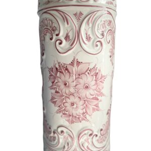 1990s Hand Painted Porcelain Ceramic Umbrella Holder, Made in Portugal 1990s-hand-painted-porcelain-ceramic-umbrella-holder-made-in-portugal-5712 This Beautiful Porcelain Ceramic Umbrella Holder/Plant Stand is Hand Painted in Raspberry and Dusty Pink on White.
